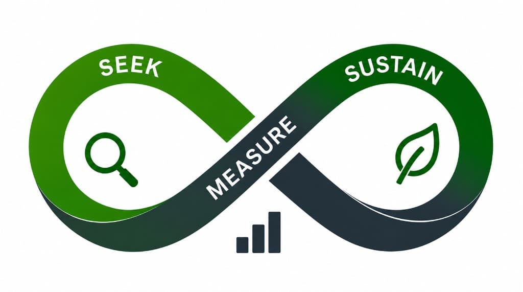 Infinity cycle illustrating Seek, Measure, and Sustain for continuous energy improvement